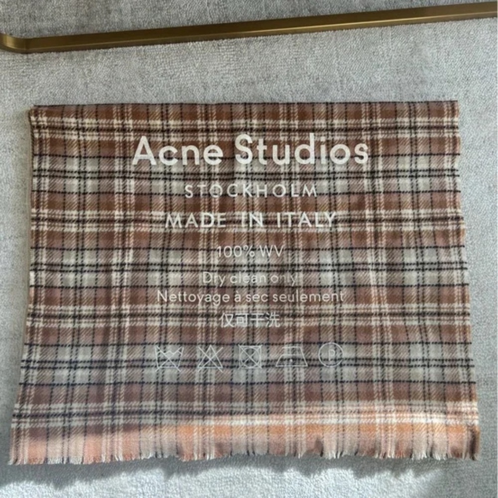 Acne Studios Beige & Brown Cassiar Check Plaid Wool Large Scarf